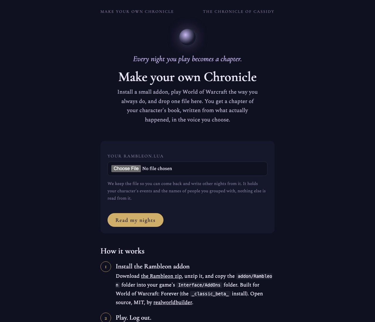 The upload page of Make your own Chronicle