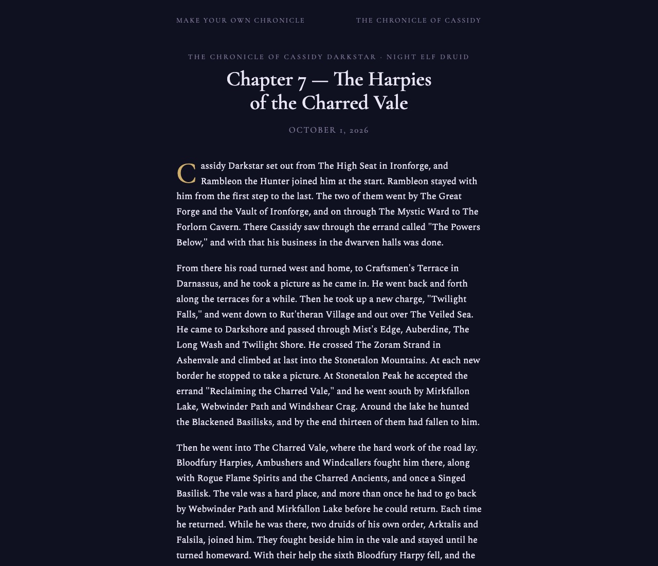 A finished chapter page: Chapter 7, The Harpies of the Charred Vale
